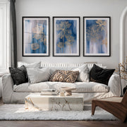 Abstract painting with flowers in gold outlines - Black Framed Poster with White Border - Artworksets