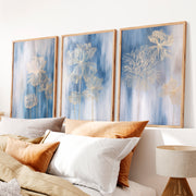 Abstract painting with flowers in gold outlines - Natural Wood Framed Poster No Border - Artworksets