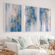 Abstract painting with flowers in gold outlines - White Framed Poster No Border - Artworksets