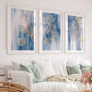 Abstract painting with flowers in gold outlines - White Framed Poster with White Border - Artworksets