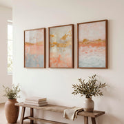 Abstract Paintings with Gold Horizontal Accents - Dark Brown Framed Poster No Border - Artworksets