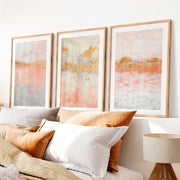 Abstract Paintings with Gold Horizontal Accents- Natural Wood Framed Poster with White Border - Artworksets