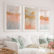 Abstract Paintings with Gold Horizontal Accents - White Framed Poster with White Border - Artworksets