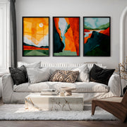 Abstract Paintings Featuring Mountains and River Scenes - Black Framed Poster No Border - Artworksets
