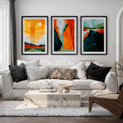 Abstract Paintings Featuring Mountains and River Scenes - Black Framed Poster with White Border - Artworksets