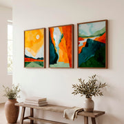 Abstract Paintings Featuring Mountains and River Scenes - Dark Brown Framed Poster No Border - Artworksets