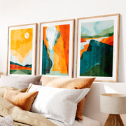 Abstract Paintings Featuring Mountains and River Scenes- Natural Wood Framed Poster with White Border - Artworksets