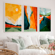 Abstract Paintings Featuring Mountains and River Scenes - White Framed Poster No Border - Artworksets
