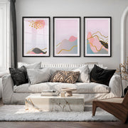 Abstract Pink Painting Triptych. Modern Pastel Wall Art - Black Framed Poster with White Border - Artworksets