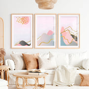 Abstract Pink Painting Triptych. Modern Pastel Wall Art- Natural Wood Framed Poster with White Border - Artworksets