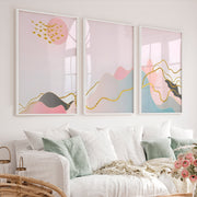 Abstract Pink Painting Triptych. Modern Pastel Wall Art - White Framed Poster No Border - Artworksets