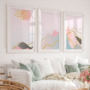 Abstract Pink Painting Triptych. Modern Pastel Wall Art - White Framed Poster with White Border - Artworksets