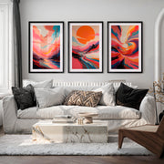 Abstract Pink Wall Art – Colorful Modern Print Set of 3 - Black Framed Poster with White Border - Artworksets