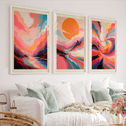 Abstract Pink Wall Art – Colorful Modern Print Set of 3 - White Framed Poster No Border - Artworksets