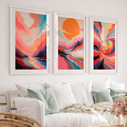 Abstract Pink Wall Art – Colorful Modern Print Set of 3 - White Framed Poster with White Border - Artworksets