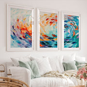 Abstract Sea Painting Triptych – Modern Ocean Wall Art - White Framed Poster with White Border - Artworksets