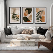 Abstract Wall Art Featuring Stylized Green Fern Leaves - Black Framed Poster with White Border - Artworksets