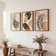 Abstract Wall Art Featuring Stylized Green Fern Leaves - Dark Brown Framed Poster No Border - Artworksets