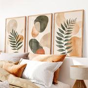 Abstract Wall Art Featuring Stylized Green Fern Leaves - Natural Wood Framed Poster No Border - Artworksets