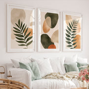 Abstract Wall Art Featuring Stylized Green Fern Leaves - White Framed Poster with White Border - Artworksets