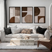 Abstract wall art with geometric shapes in earthy tones - Black Framed Poster No Border - Artworksets