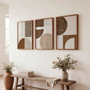 Abstract wall art with geometric shapes in earthy tones - Dark Brown Framed Poster No Border - Artworksets