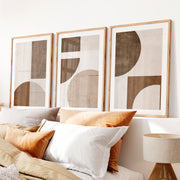 Abstract wall art with geometric shapes in earthy tones- Natural Wood Framed Poster with White Border - Artworksets
