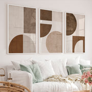 Abstract wall art with geometric shapes in earthy tones - White Framed Poster No Border - Artworksets