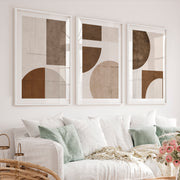 Abstract wall art with geometric shapes in earthy tones - White Framed Poster with White Border - Artworksets