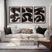 Abstract Wall Art Sets Featuring Black Organic Shapes - Black Framed Poster No Border - Artworksets