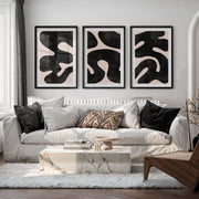 Abstract Wall Art Sets Featuring Black Organic Shapes - Black Framed Poster with White Border - Artworksets