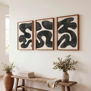 Abstract Wall Art Sets Featuring Black Organic Shapes - Dark Brown Framed Poster No Border - Artworksets