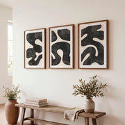 Abstract Wall Art Sets Featuring Black Organic Shapes - Dark Brown Framed Poster with White Border - Artworksets
