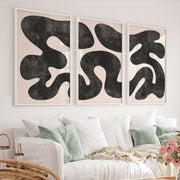 Abstract Wall Art Sets Featuring Black Organic Shapes - White Framed Poster No Border - Artworksets