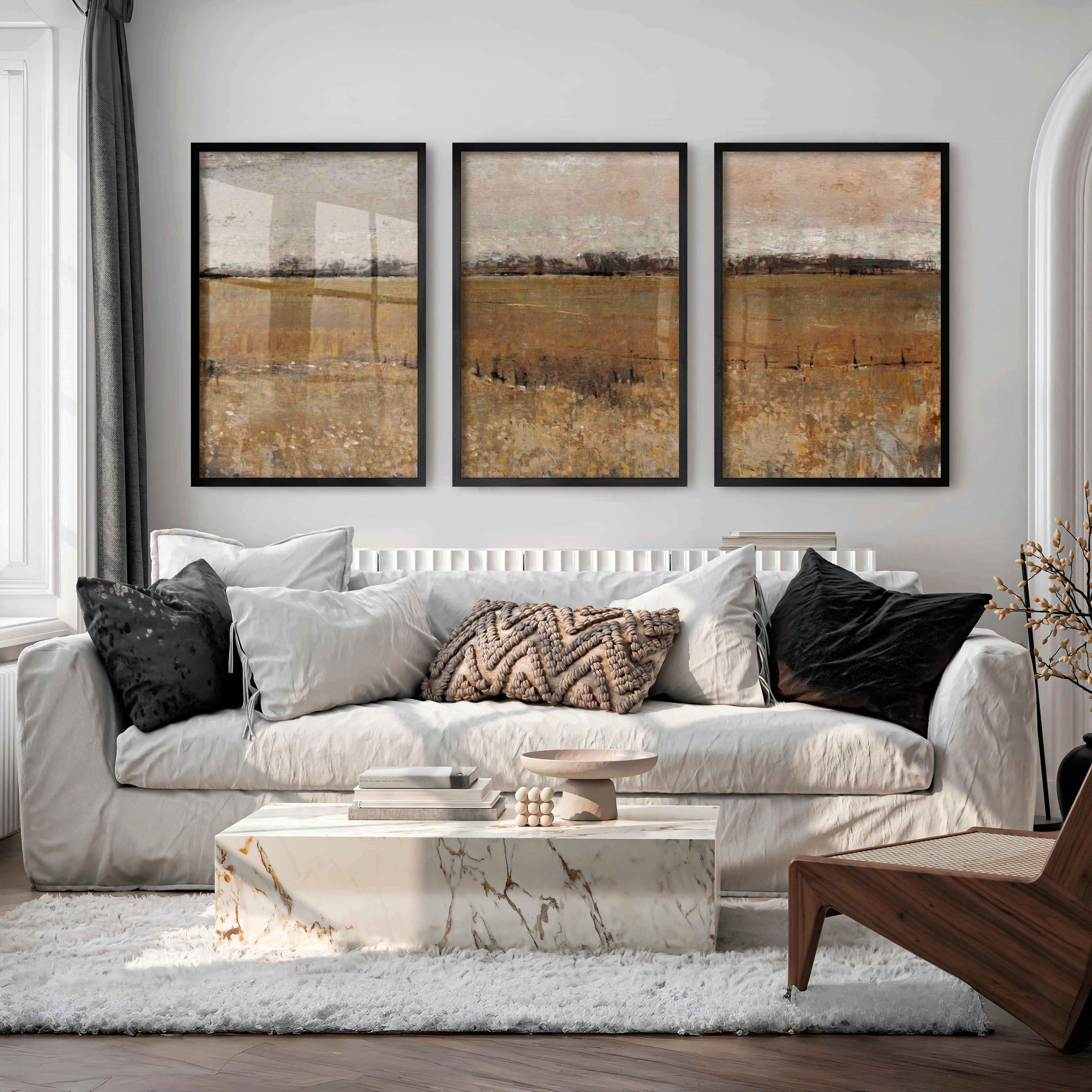 Abstract Wall Painting – Neutral Landscape Art - Black Framed Poster No Border - Artworksets