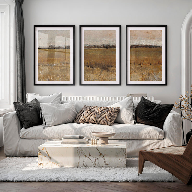 Abstract Wall Painting – Neutral Landscape Art - Black Framed Poster with White Border - Artworksets