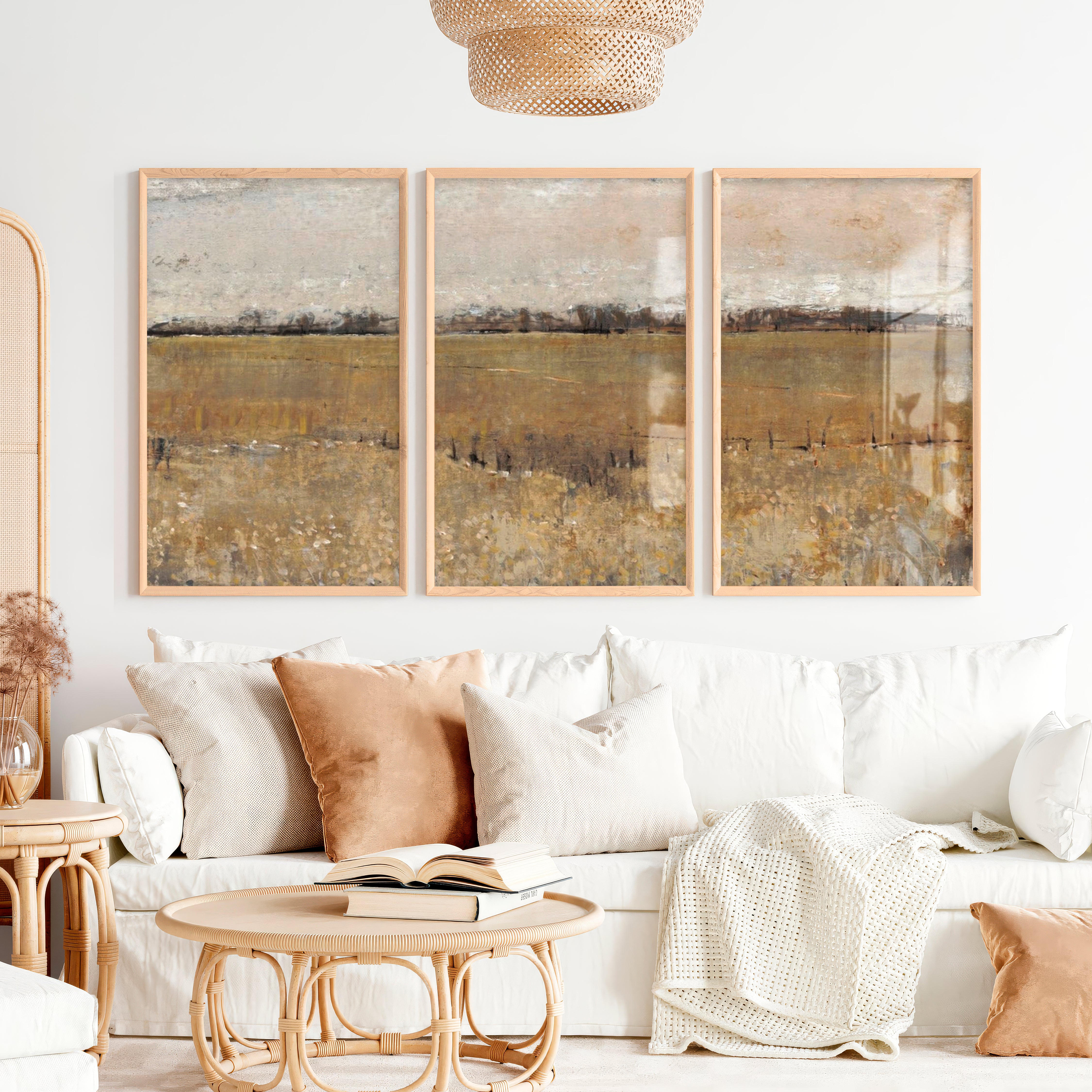 Abstract Wall Painting – Neutral Landscape Art - Natural Wood Framed Poster No Border - Artworksets