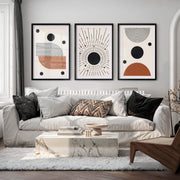 Abstract Watercolor Paintings Modern Geometric Set of 3 - Black Framed Poster with White Border - Artworksets