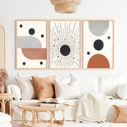 Abstract Watercolor Paintings Modern Geometric Set of 3 - Natural Wood Framed Poster No Border - Artworksets