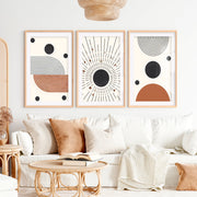Abstract Watercolor Paintings Modern Geometric Set of 3- Natural Wood Framed Poster with White Border - Artworksets