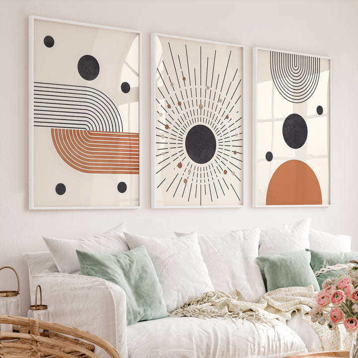 Abstract Watercolor Paintings Modern Geometric Set of 3 - White Framed Poster No Border - Artworksets