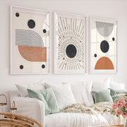 Abstract Watercolor Paintings Modern Geometric Set of 3 - White Framed Poster with White Border - Artworksets