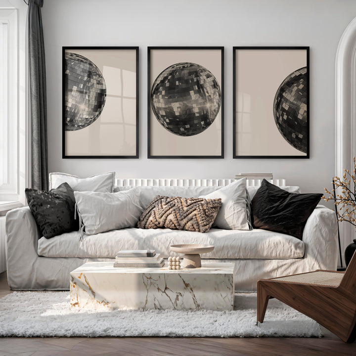 Silver Disco Ball art deco vintage posters - Black Framed Poster No Border - Artworksets