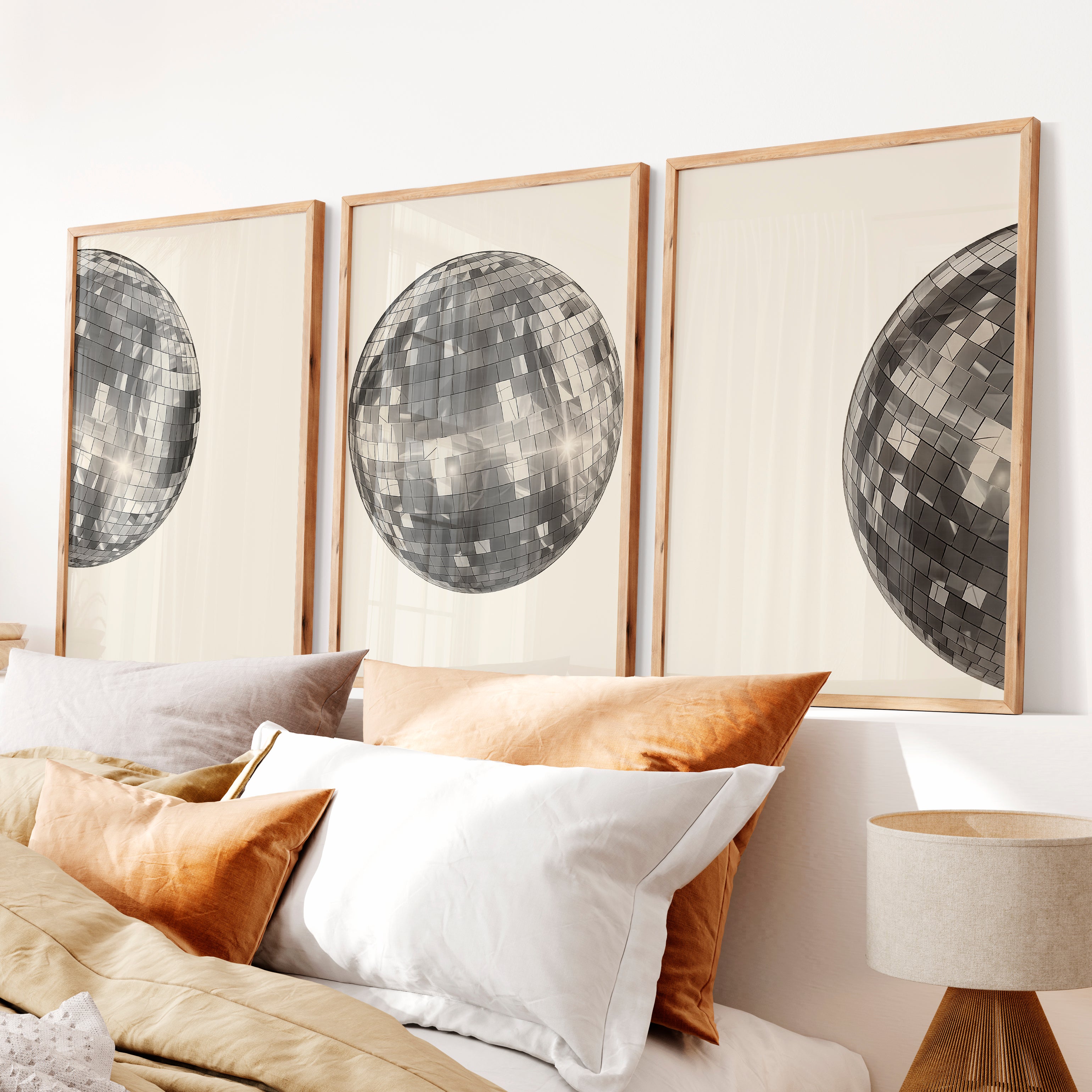 Silver Disco Ball art deco vintage posters - Natural Wood Framed Poster No Border - Artworksets