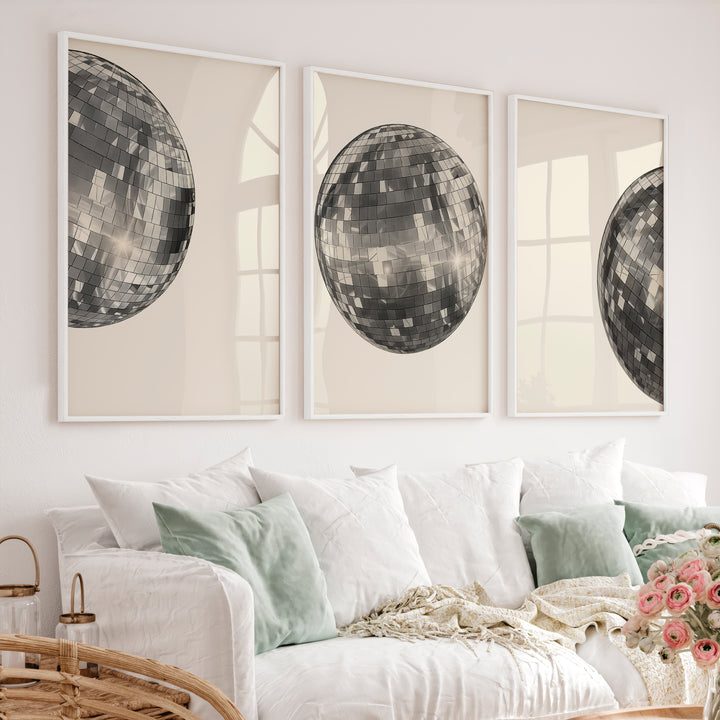 Silver Disco Ball art deco vintage posters - White Framed Poster No Border - Artworksets
