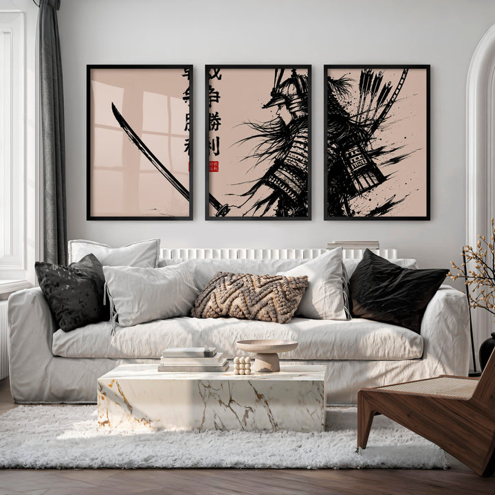 Art Prints Japanese Ink Splash Triptych - Black Framed Poster No Border - Artworksets