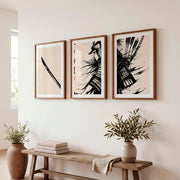 Art Prints Japanese Ink Splash Triptych - Dark Brown Framed Poster with White Border - Artworksets