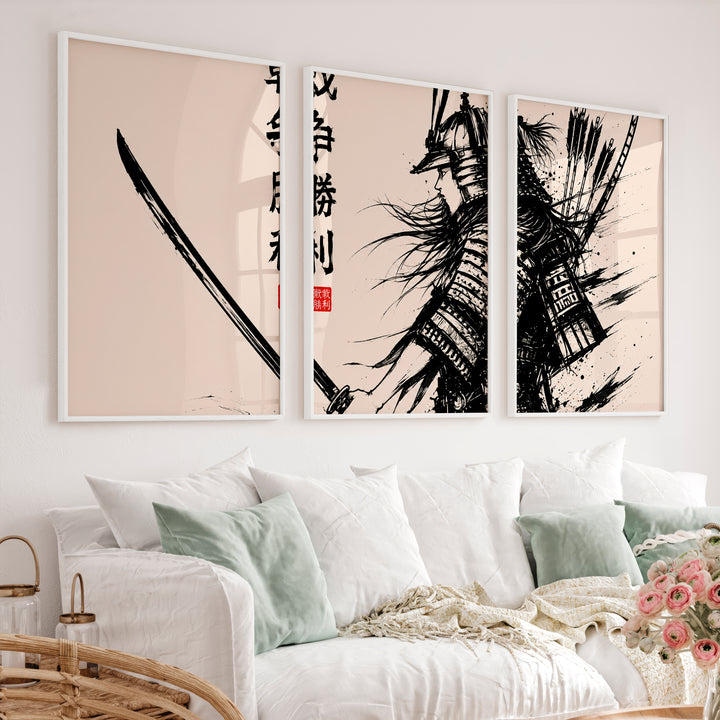 Art Prints Japanese Ink Splash Triptych - White Framed Poster No Border - Artworksets