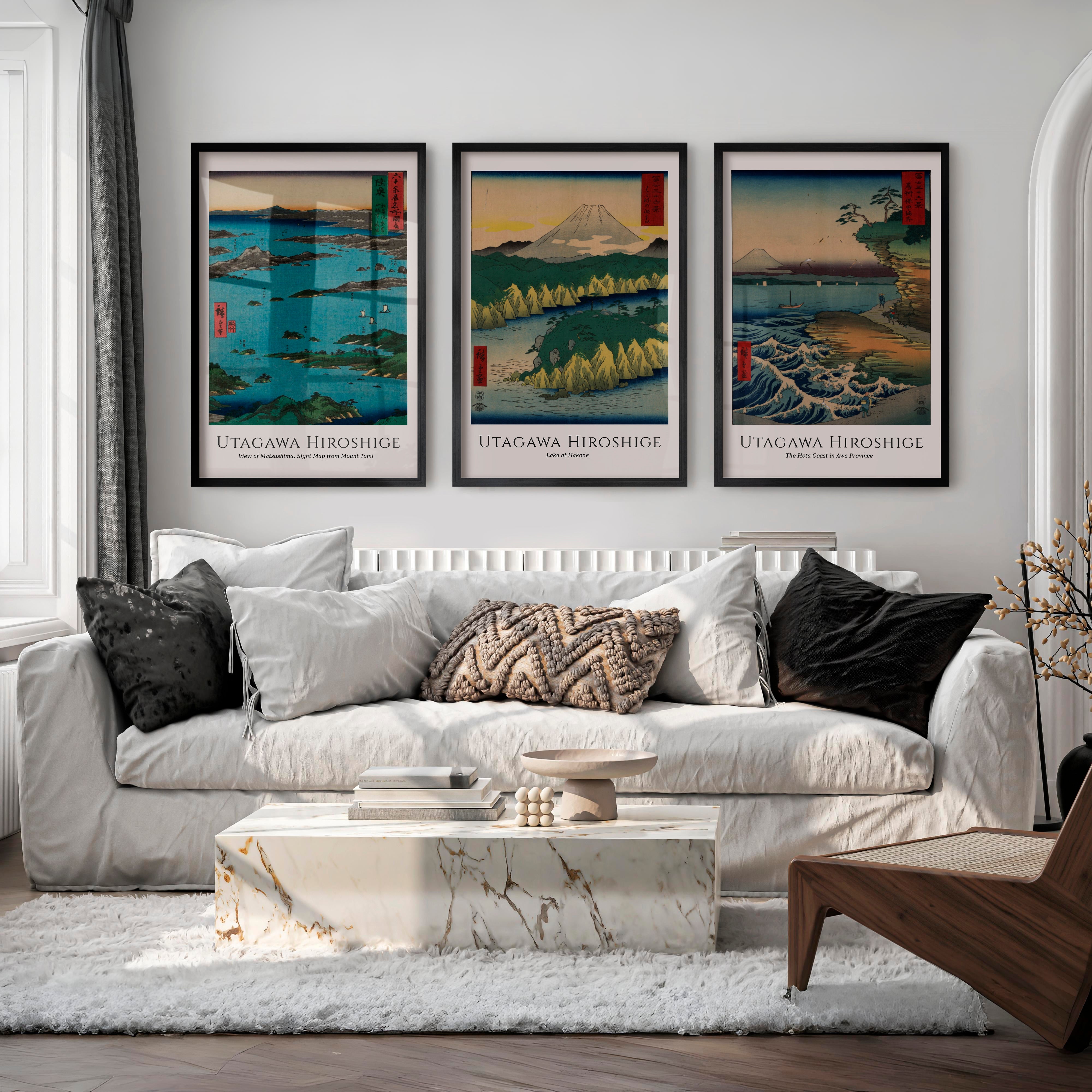 Hiroshige Coastal Views Art Prints Japanese Set - Black Framed Poster No Border - Artworksets