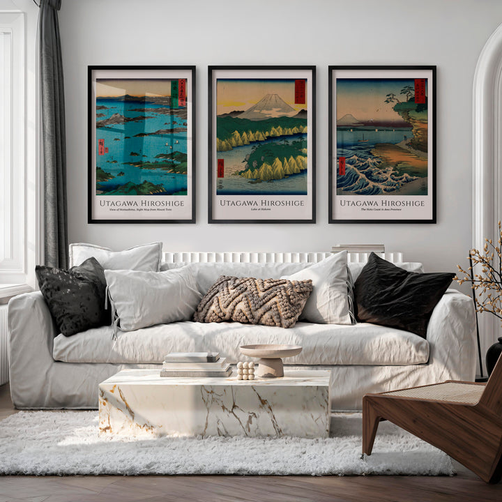 Hiroshige Coastal Views Art Prints Japanese Set - Black Framed Poster No Border - Artworksets